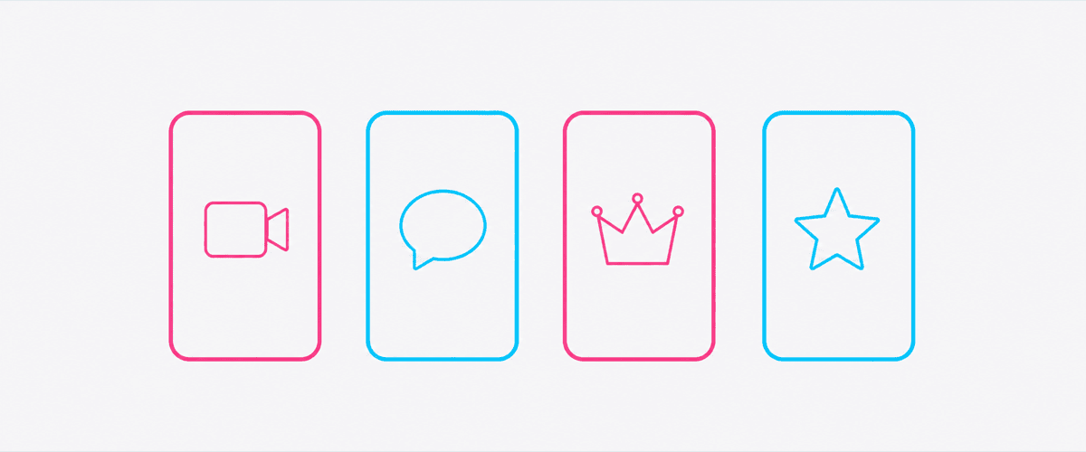 伸びるホスト動画の4つの型を表す縦型フレームのイラスト