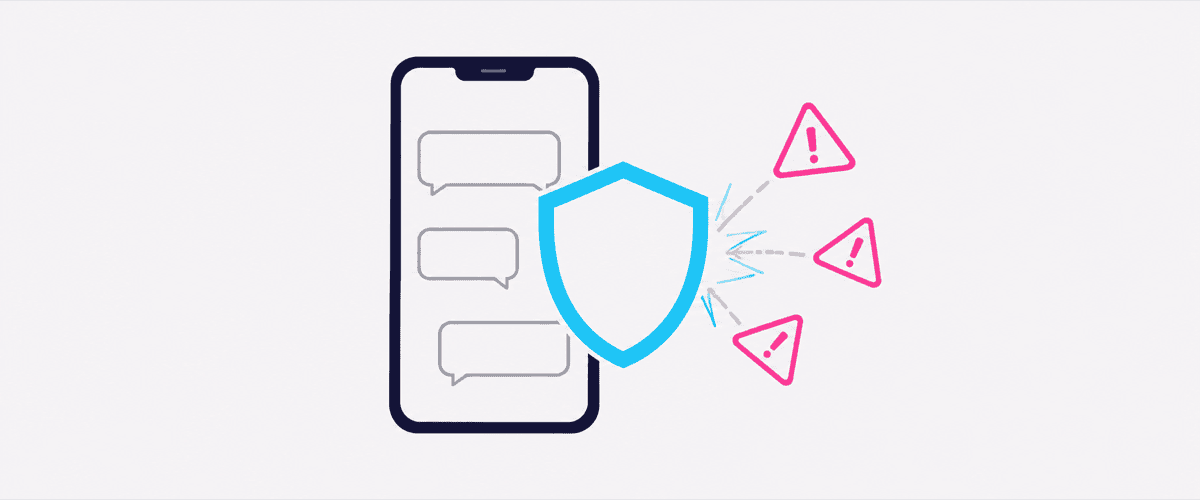 DMの前にシアンの盾が警告マークを止めるイラスト