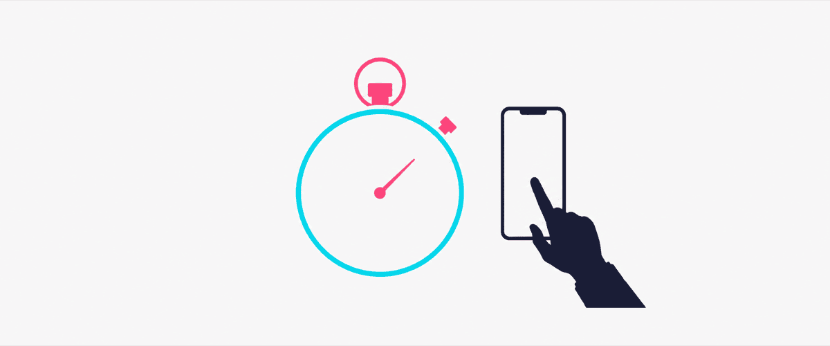 ストップウォッチとスマホをスワイプする指のイラスト