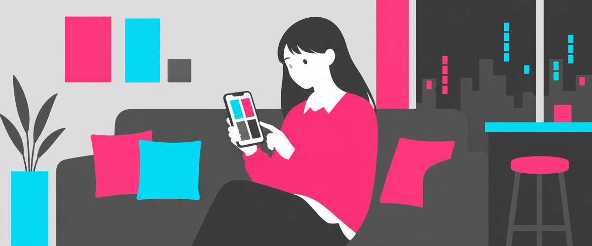 スマホでプロフィールの世界観をじっくり見るイラスト