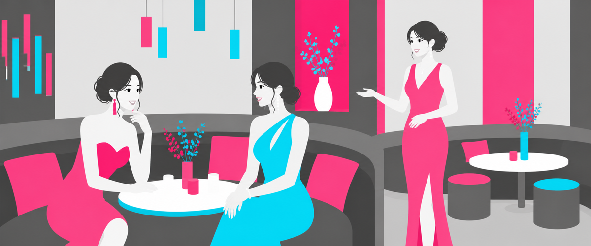 華やかな店内とキャストの様子を短い動画で切り取るイラスト