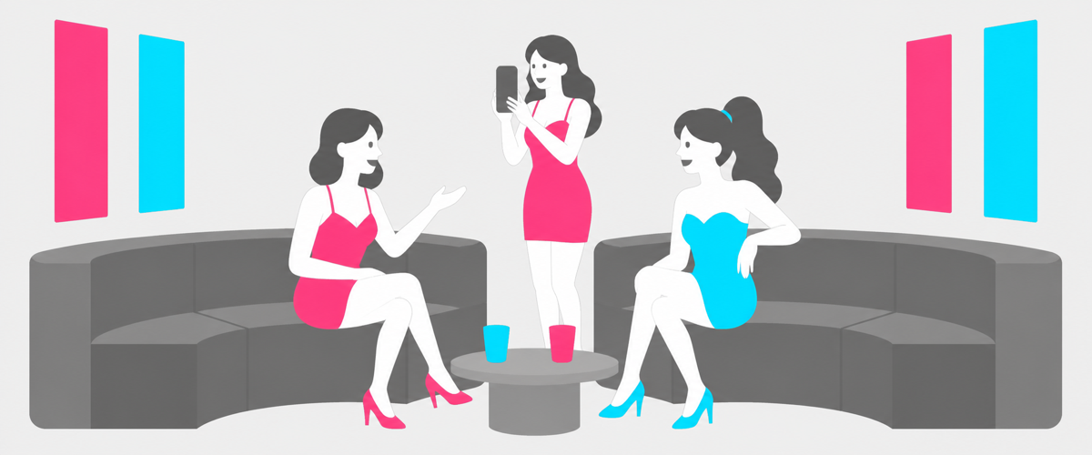 店内の様子とキャストの人柄を短い動画で切り取るイラスト