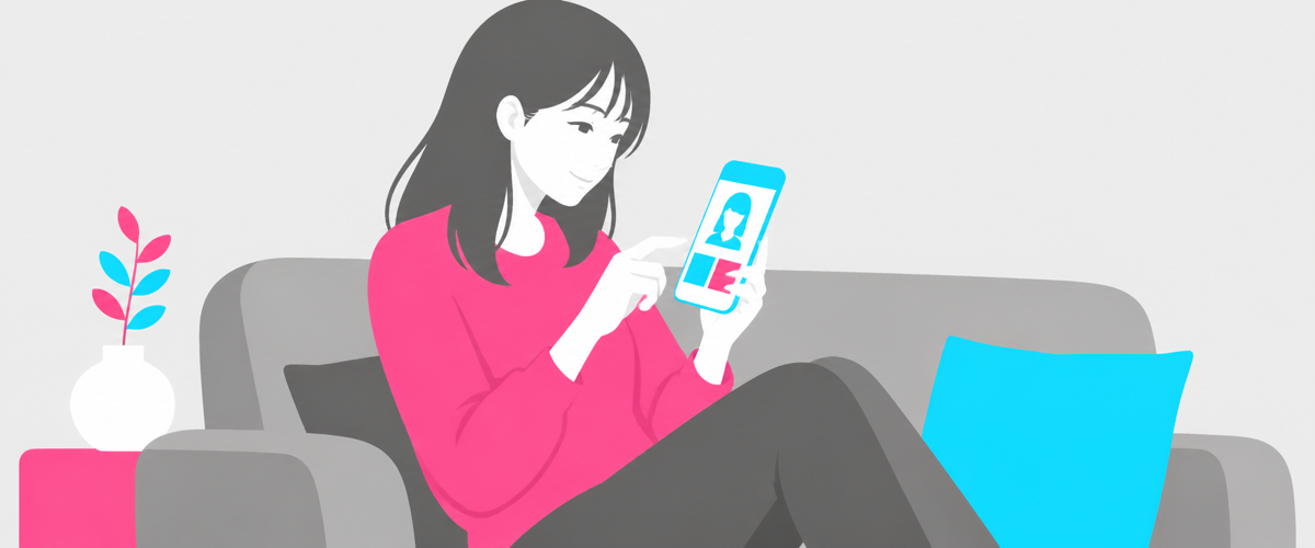 スマホでプロフィールの世界観をじっくり見るイラスト
