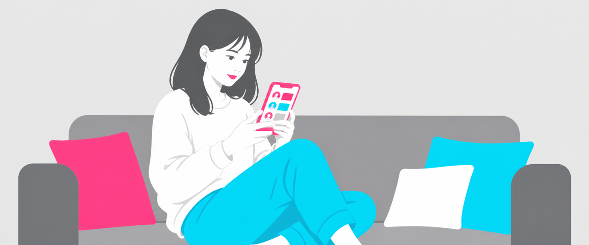 スマホでプロフィールの世界観をじっくり見るイラスト