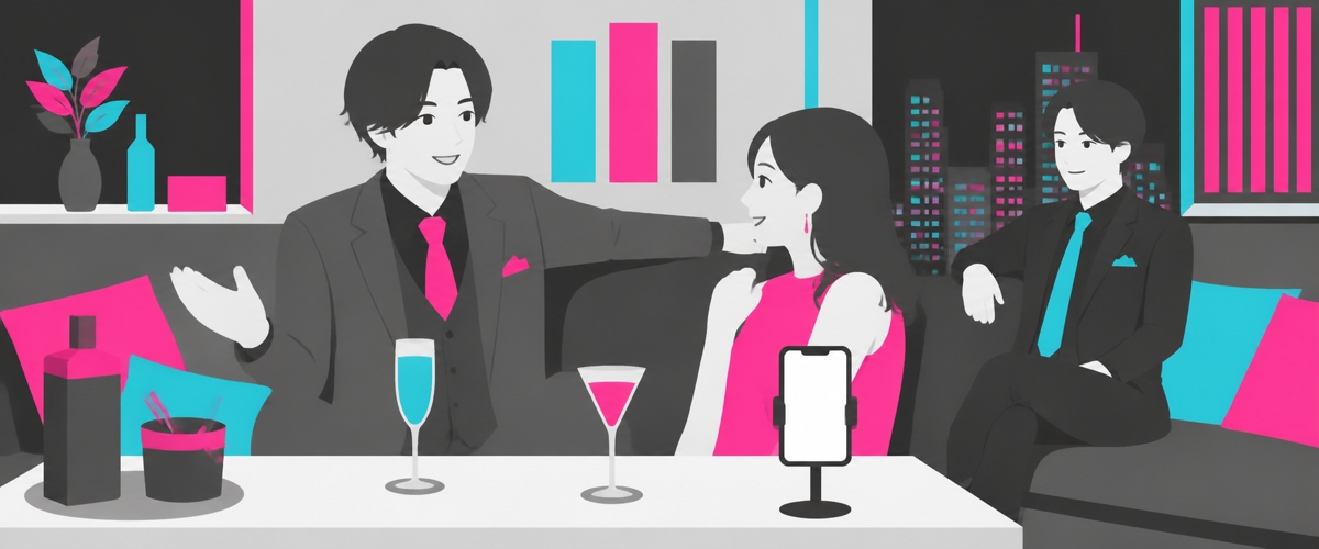 ホストの人柄と卓の空気を短い動画で切り取るイラスト