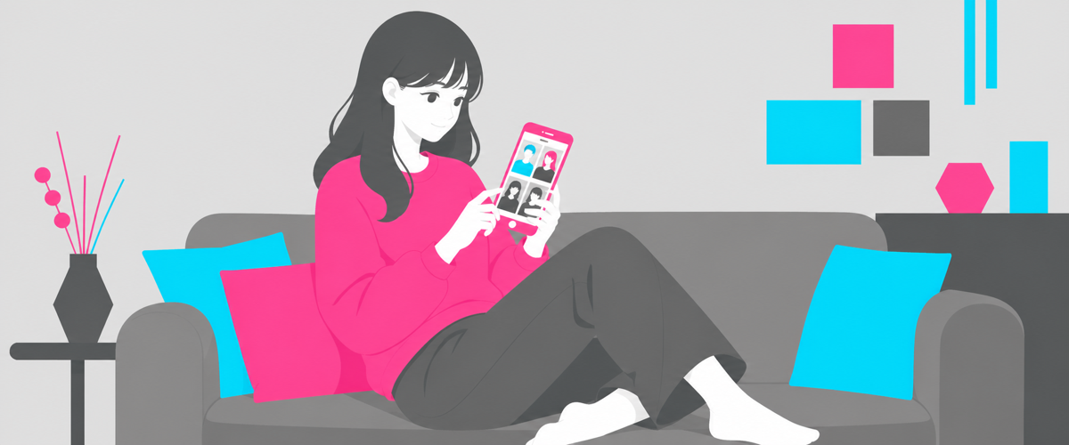 スマホでプロフィールの世界観をじっくり見るイラスト