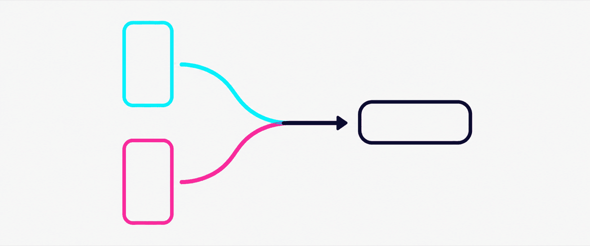TikTokとInstagramの2つの入口が1本の流れに合流するイラスト