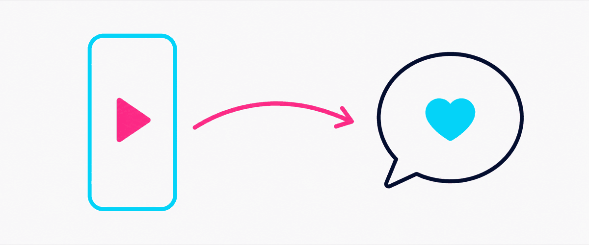 縦型スマホの動画から矢印がチャットの応募吹き出しへつながるイラスト