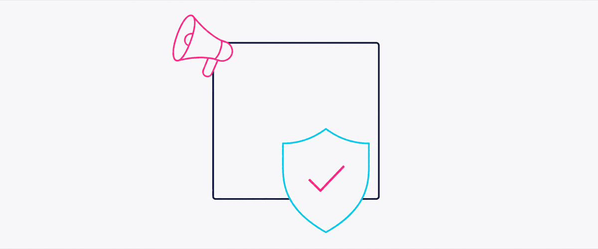 募集の広告に盾とチェックマークを重ねた安全な求人広告のイラスト