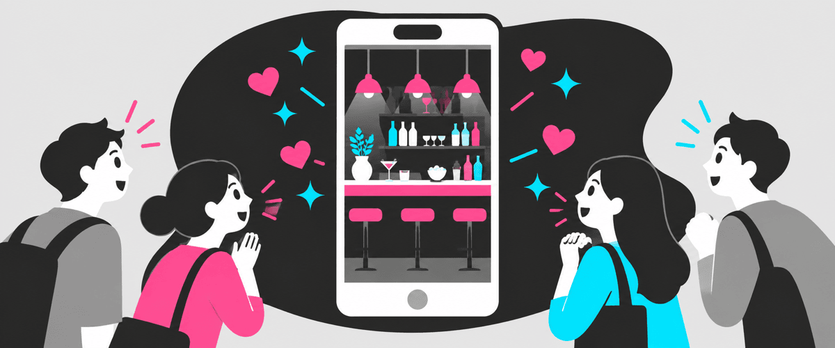 SNSで店の魅力を発信して働きたい気持ちを作るフラットイラスト
