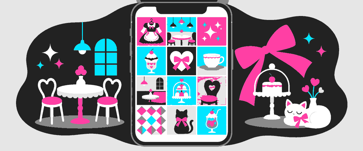 Instagramで衣装や内装などコンカフェの世界観を映えさせるフラットイラスト