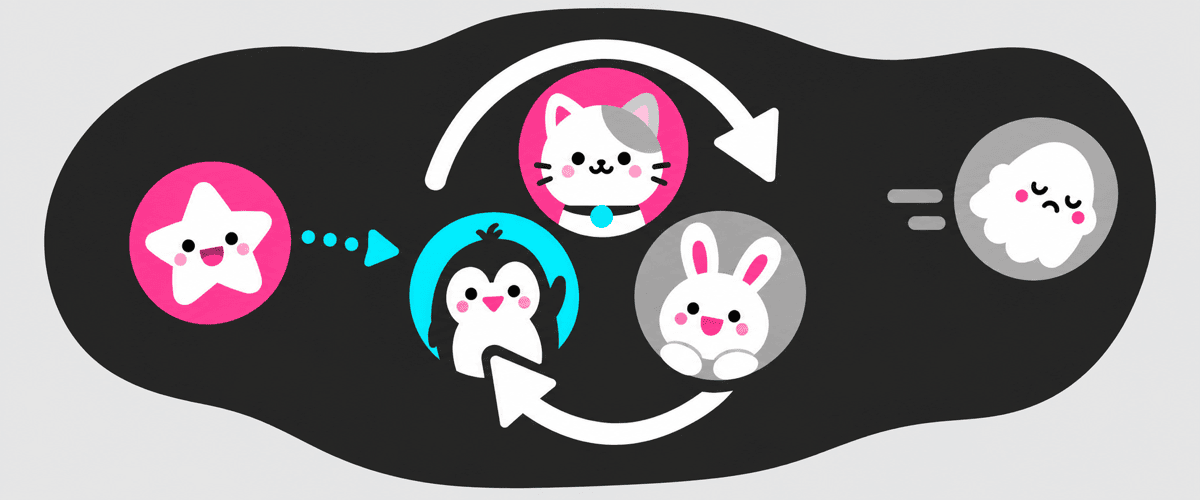 短い推し活サイクルに合わせ常に新しい推しを見せるフラットイラスト