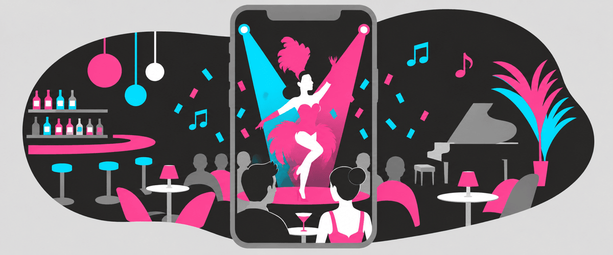 若くにぎやかな店の空気をTikTokの動画で伝えるフラットイラスト