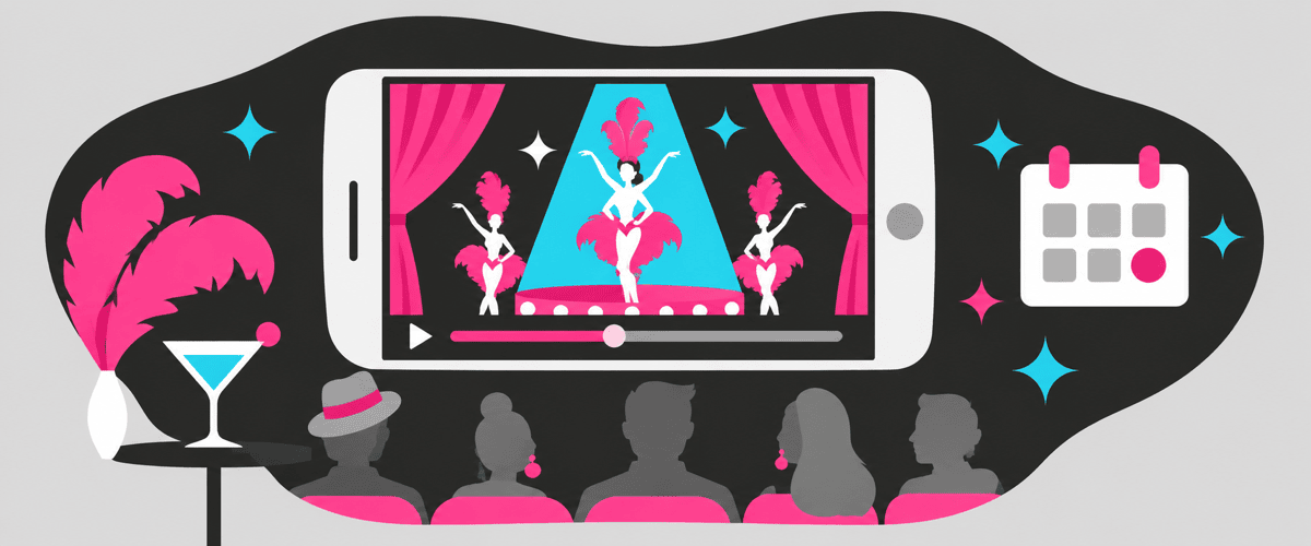 ショーやイベントを動画で見せて予告するフラットイラスト
