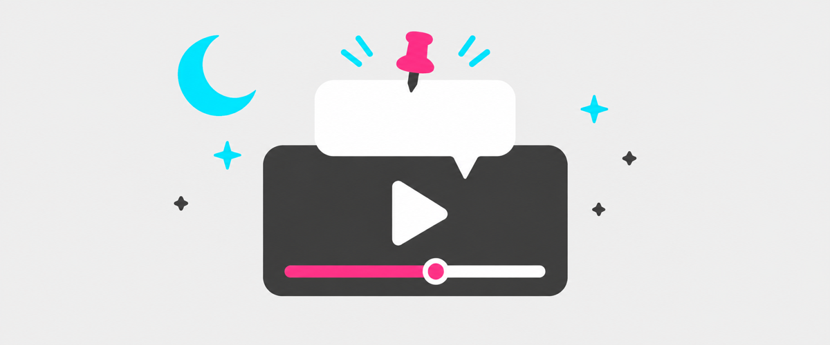動画で返信しコメントをピン留めするフラットイラスト